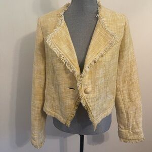 CAbi Yellow Fringe Tweed Blazer.Size L